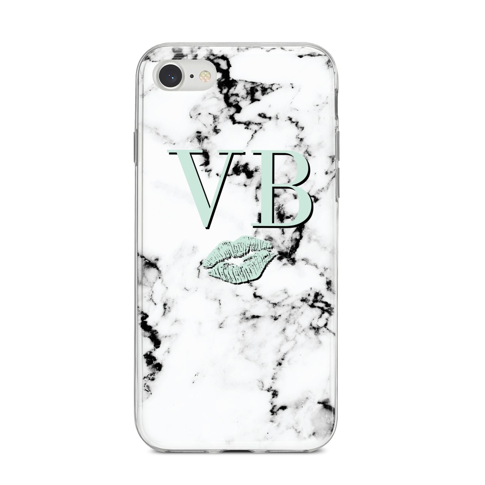 Personalised Mint Lips Initials Marble iPhone 8 Bumper Case on Silver iPhone