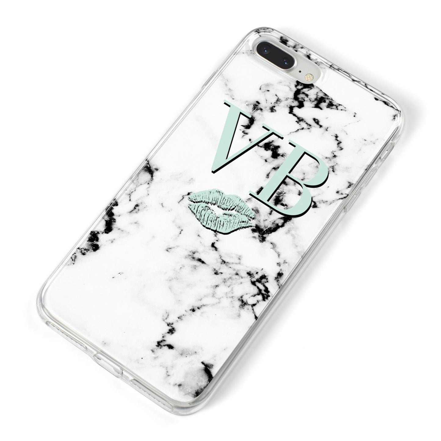 Personalised Mint Lips Initials Marble iPhone 8 Plus Bumper Case on Silver iPhone Alternative Image