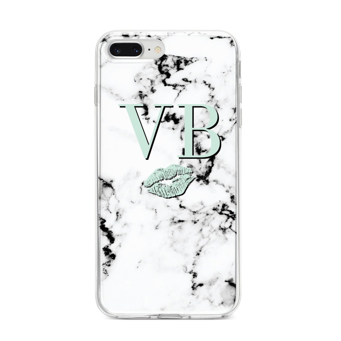 Personalised Mint Lips Initials Marble iPhone 8 Plus Bumper Case on Silver iPhone