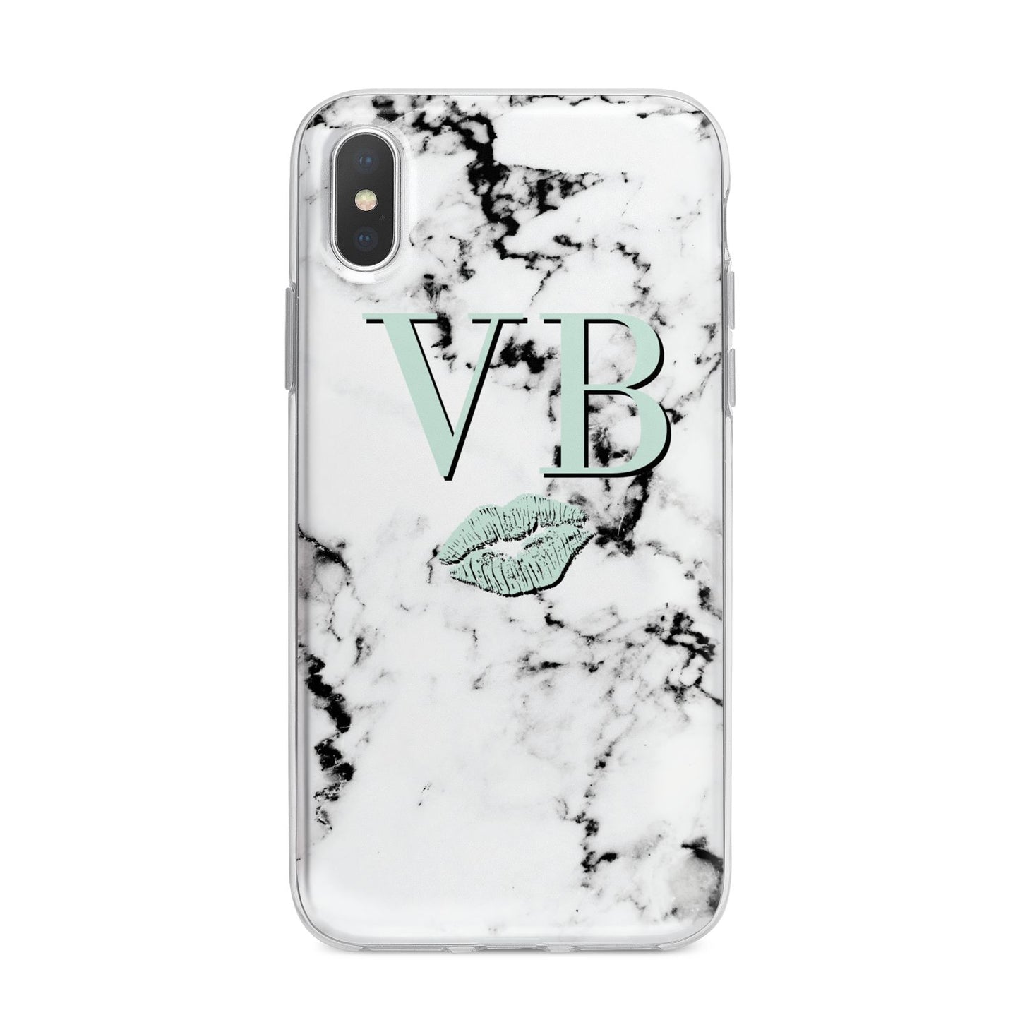 Personalised Mint Lips Initials Marble iPhone X Bumper Case on Silver iPhone Alternative Image 1