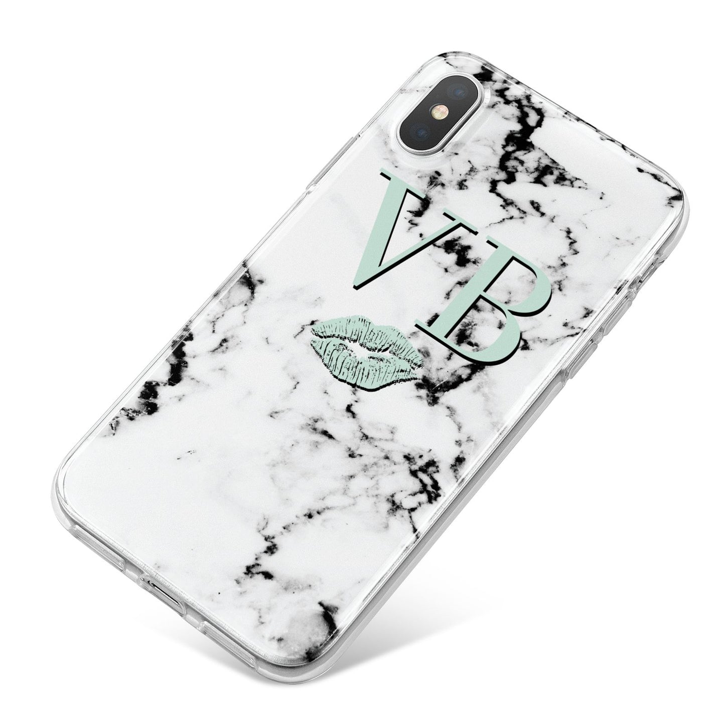 Personalised Mint Lips Initials Marble iPhone X Bumper Case on Silver iPhone