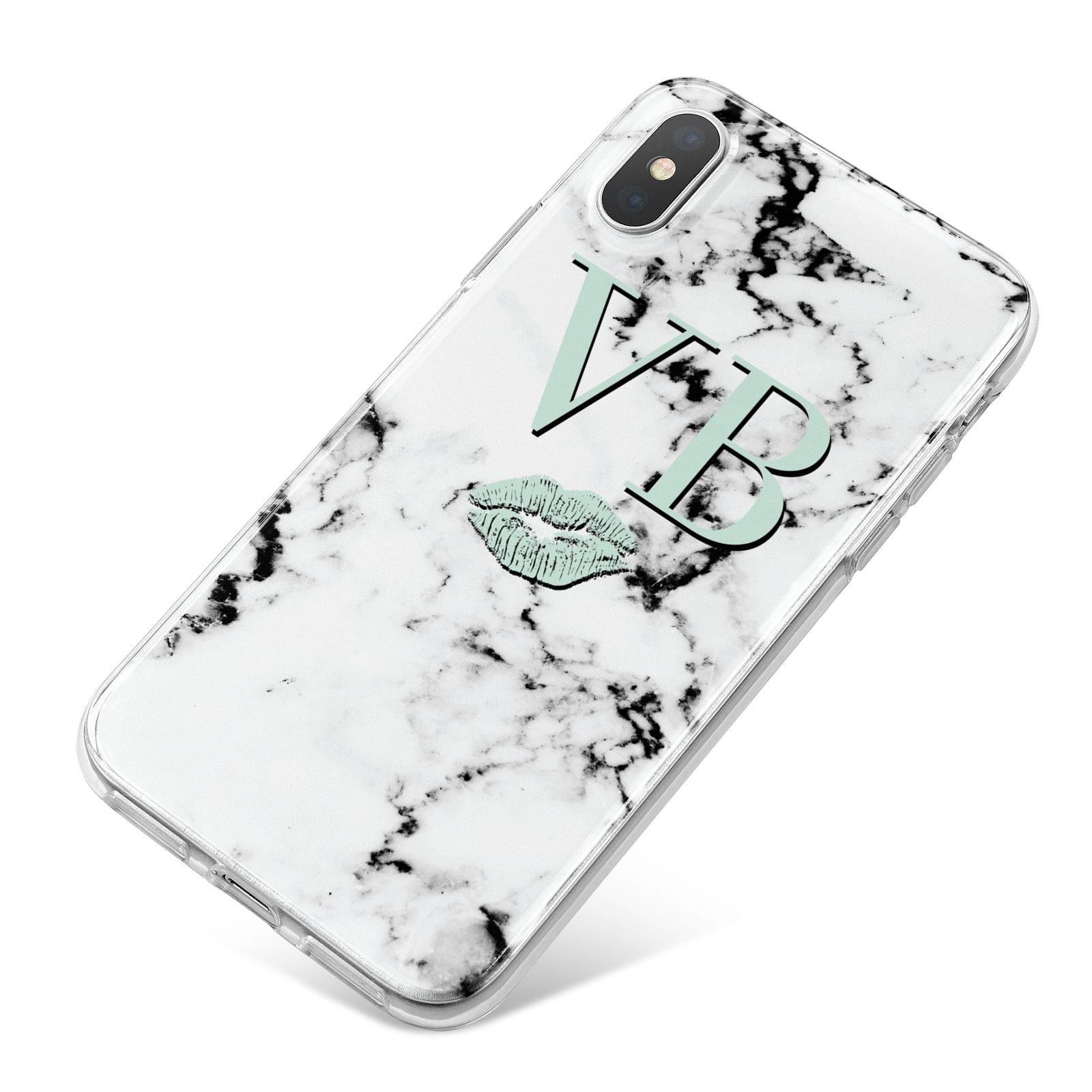 Personalised Mint Lips Initials Marble iPhone X Bumper Case on Silver iPhone