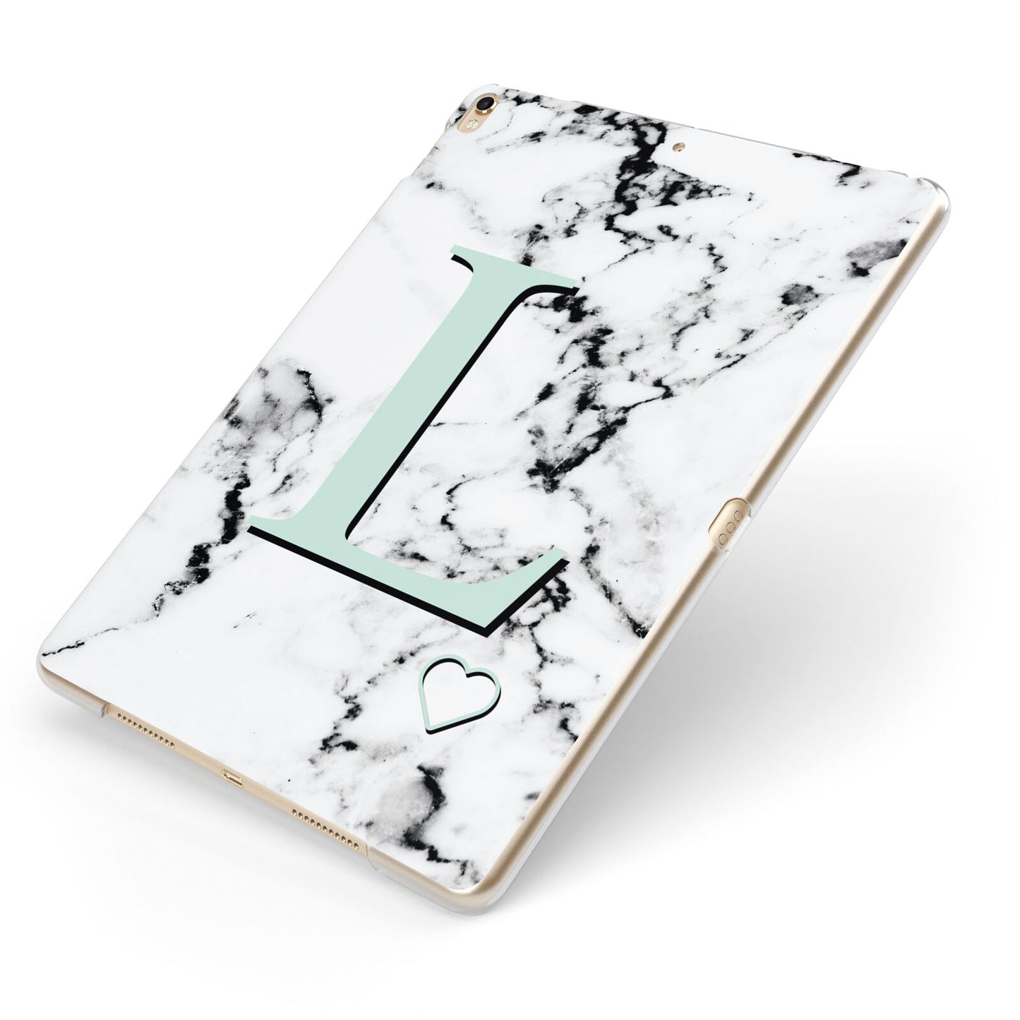 Personalised Mint Monogram Marble Heart Apple iPad Case on Gold iPad Side View