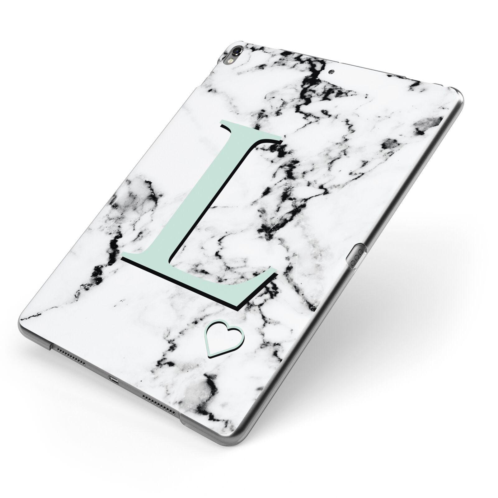 Personalised Mint Monogram Marble Heart Apple iPad Case on Grey iPad Side View