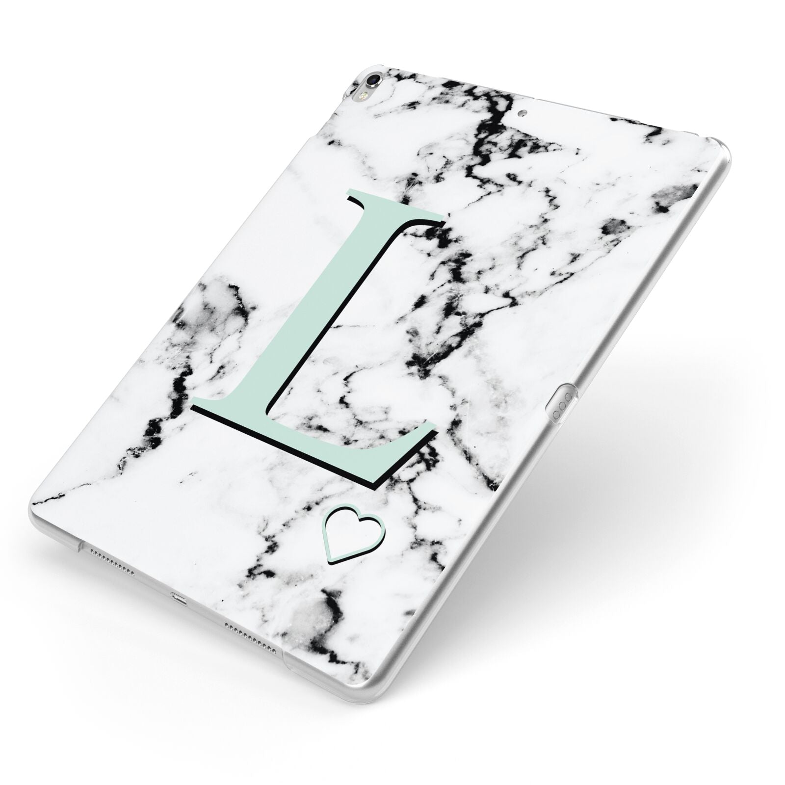 Personalised Mint Monogram Marble Heart Apple iPad Case on Silver iPad Side View