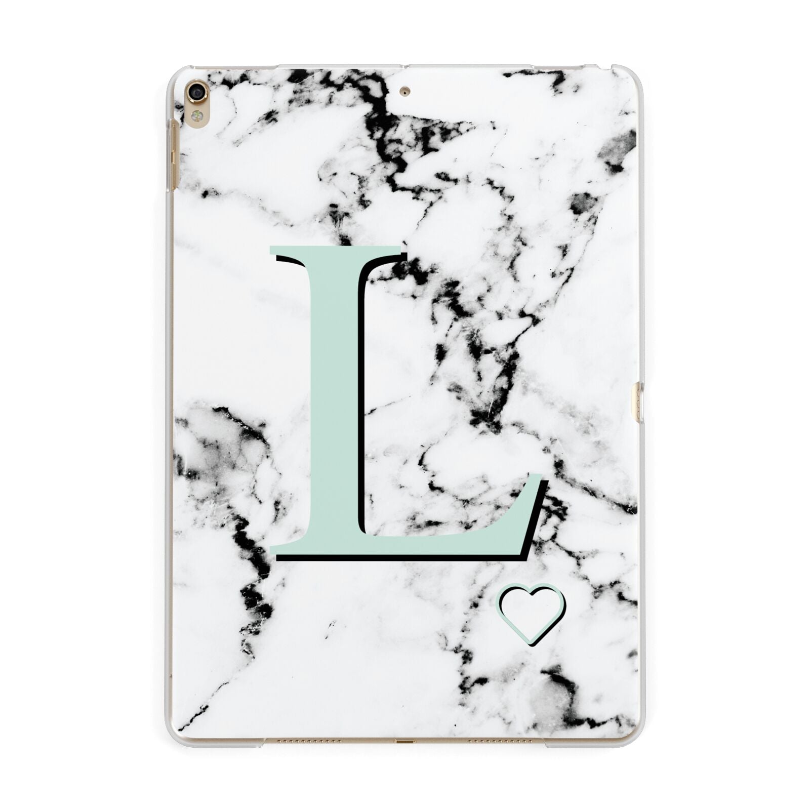 Personalised Mint Monogram Marble Heart Apple iPad Gold Case