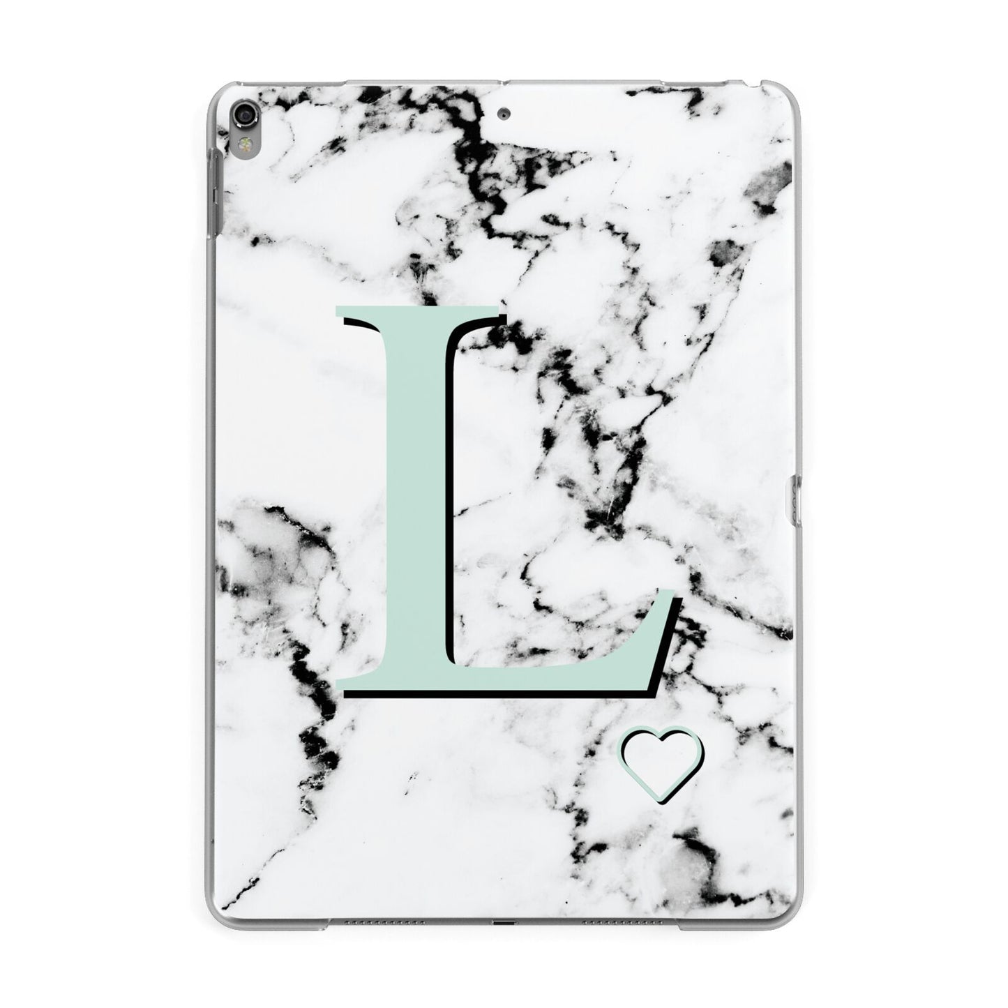 Personalised Mint Monogram Marble Heart Apple iPad Grey Case