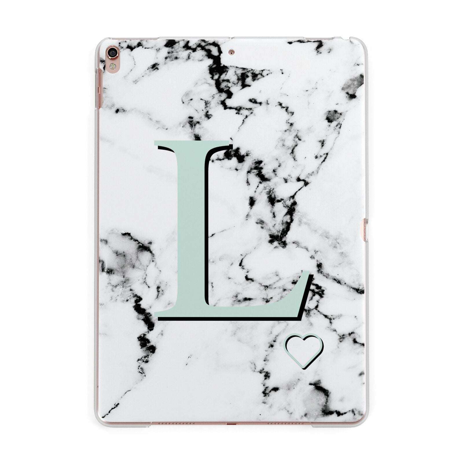 Personalised Mint Monogram Marble Heart Apple iPad Rose Gold Case