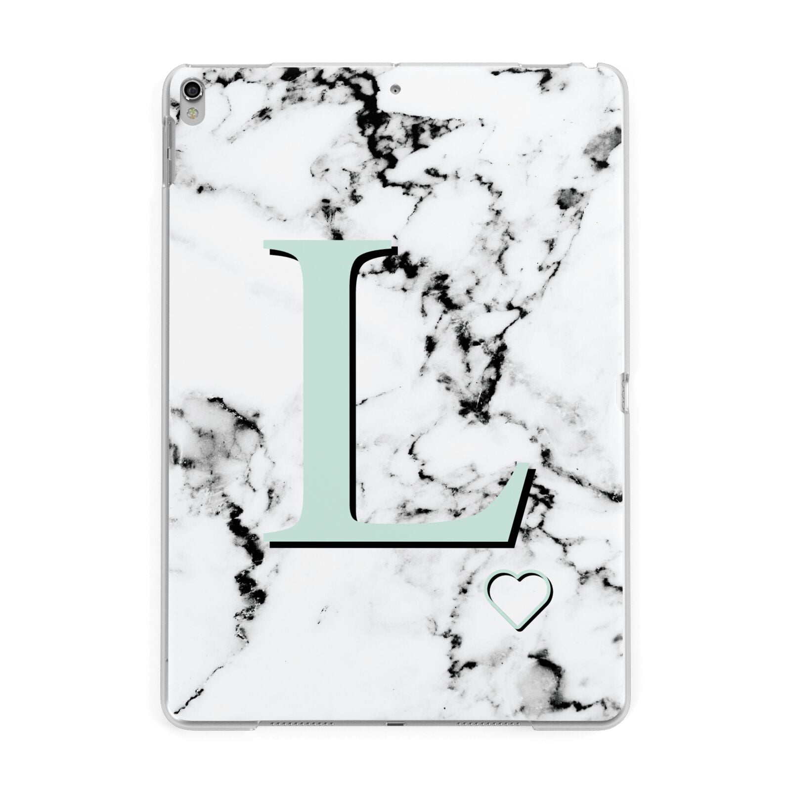 Personalised Mint Monogram Marble Heart Apple iPad Silver Case