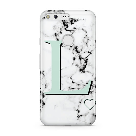 Personalised Mint Monogram Marble Heart Google Pixel Case