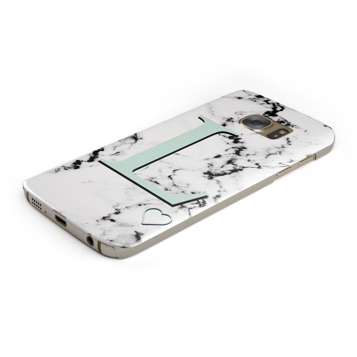 Personalised Mint Monogram Marble Heart Protective Samsung Galaxy Case Angled Image