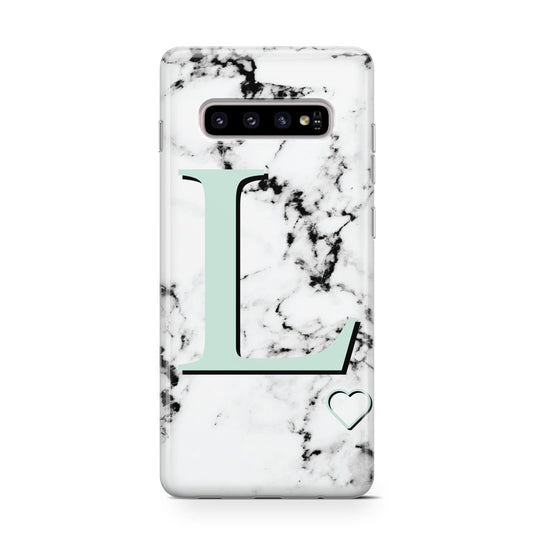 Personalised Mint Monogram Marble Heart Protective Samsung Galaxy Case