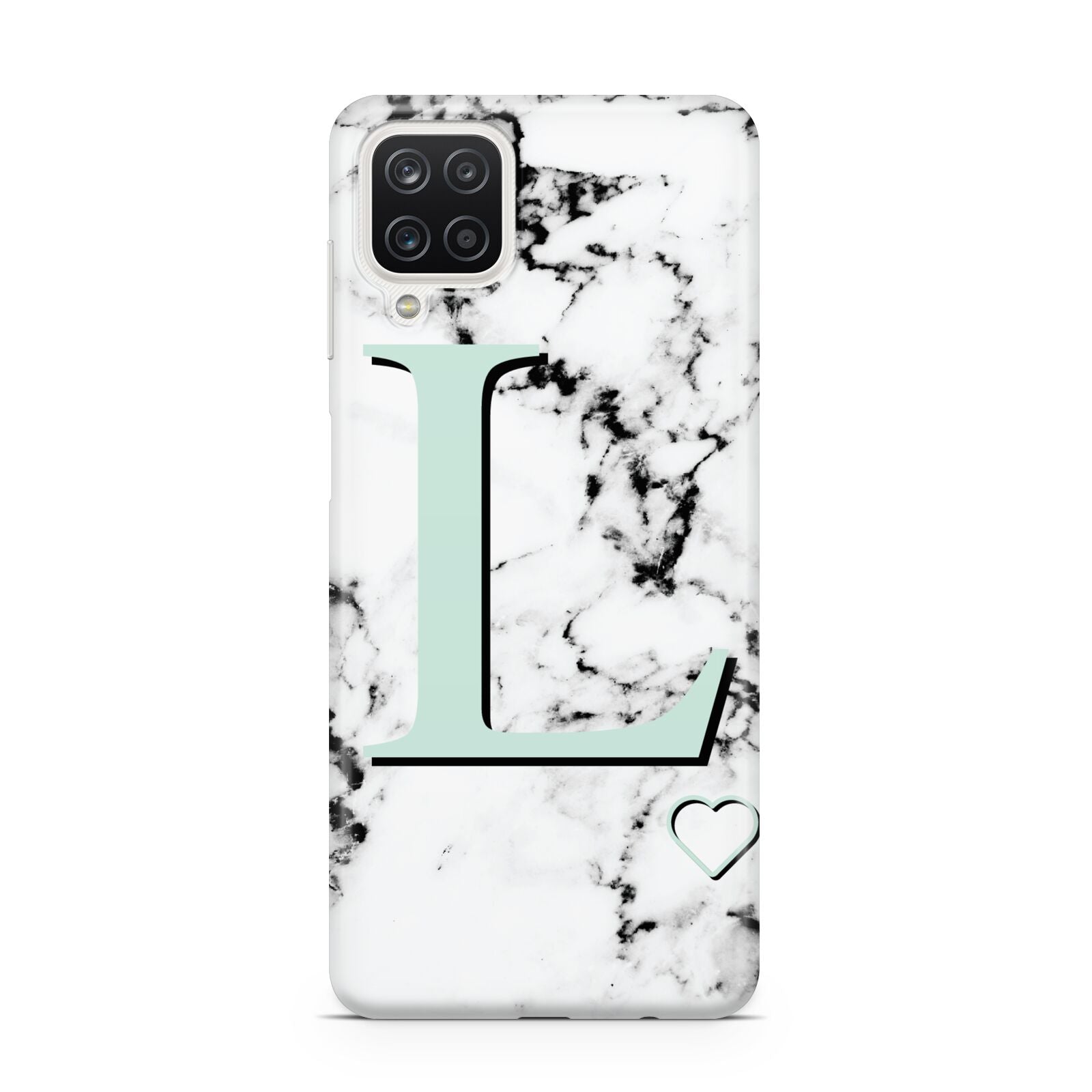 Personalised Mint Monogram Marble Heart Samsung A12 Case