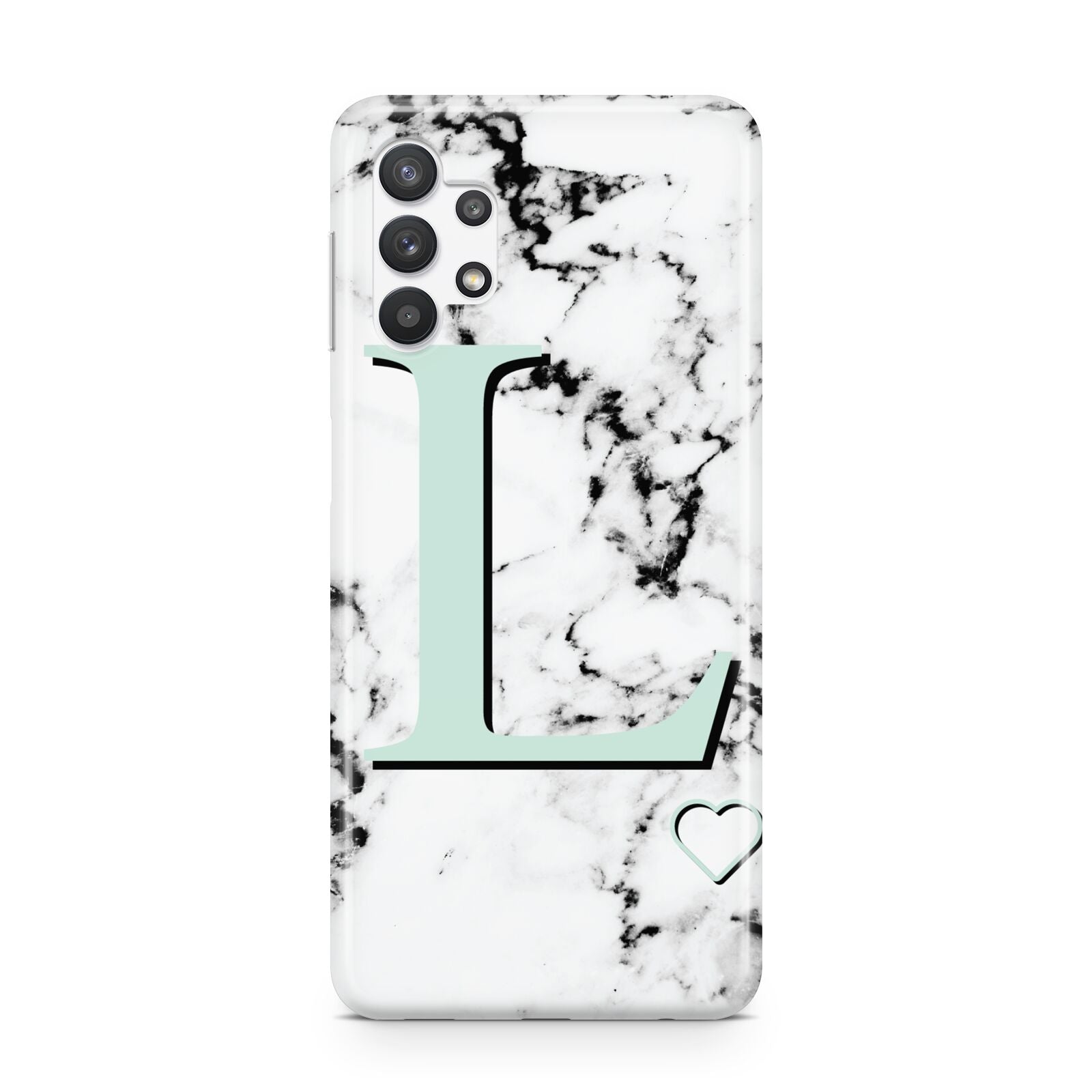 Personalised Mint Monogram Marble Heart Samsung A32 5G Case