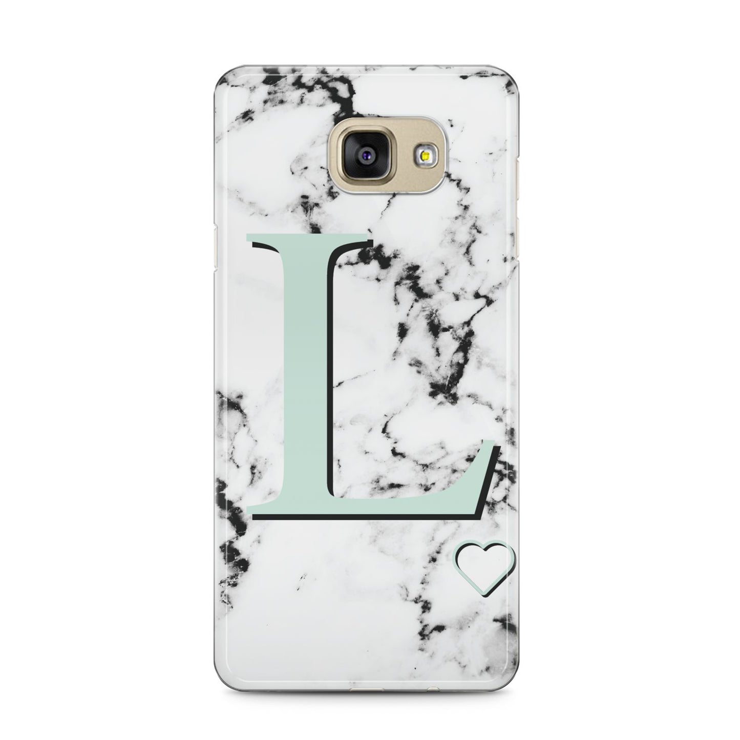 Personalised Mint Monogram Marble Heart Samsung Galaxy A5 2016 Case on gold phone