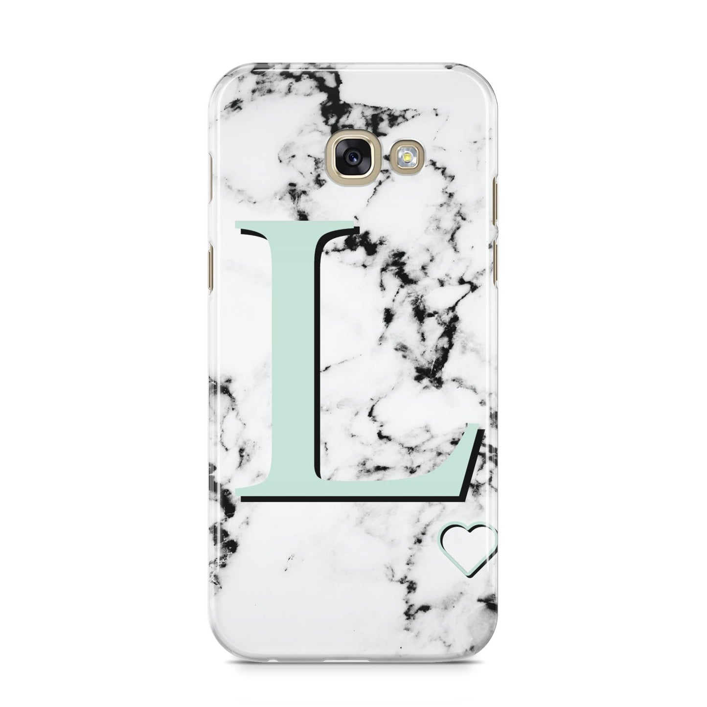 Personalised Mint Monogram Marble Heart Samsung Galaxy A5 2017 Case on gold phone