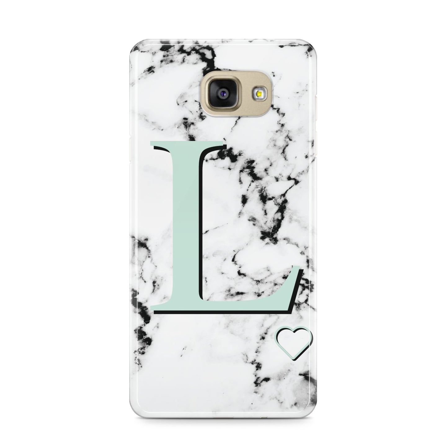 Personalised Mint Monogram Marble Heart Samsung Galaxy A9 2016 Case on gold phone