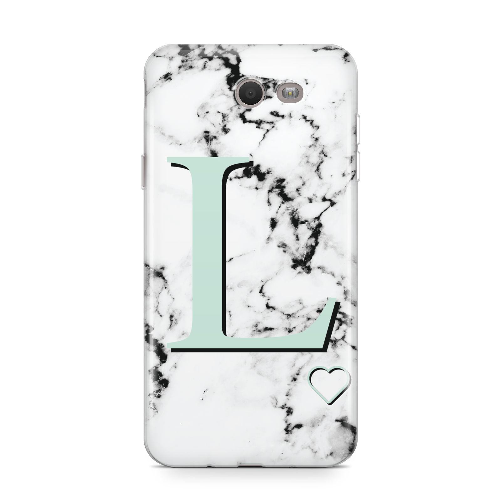 Personalised Mint Monogram Marble Heart Samsung Galaxy J7 2017 Case