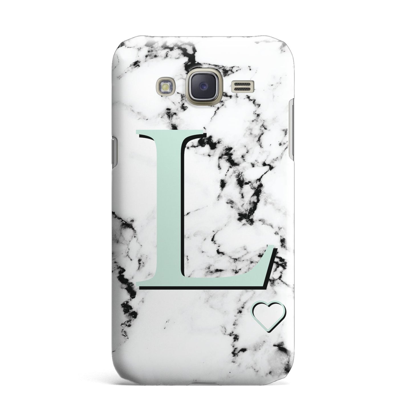 Personalised Mint Monogram Marble Heart Samsung Galaxy J7 Case