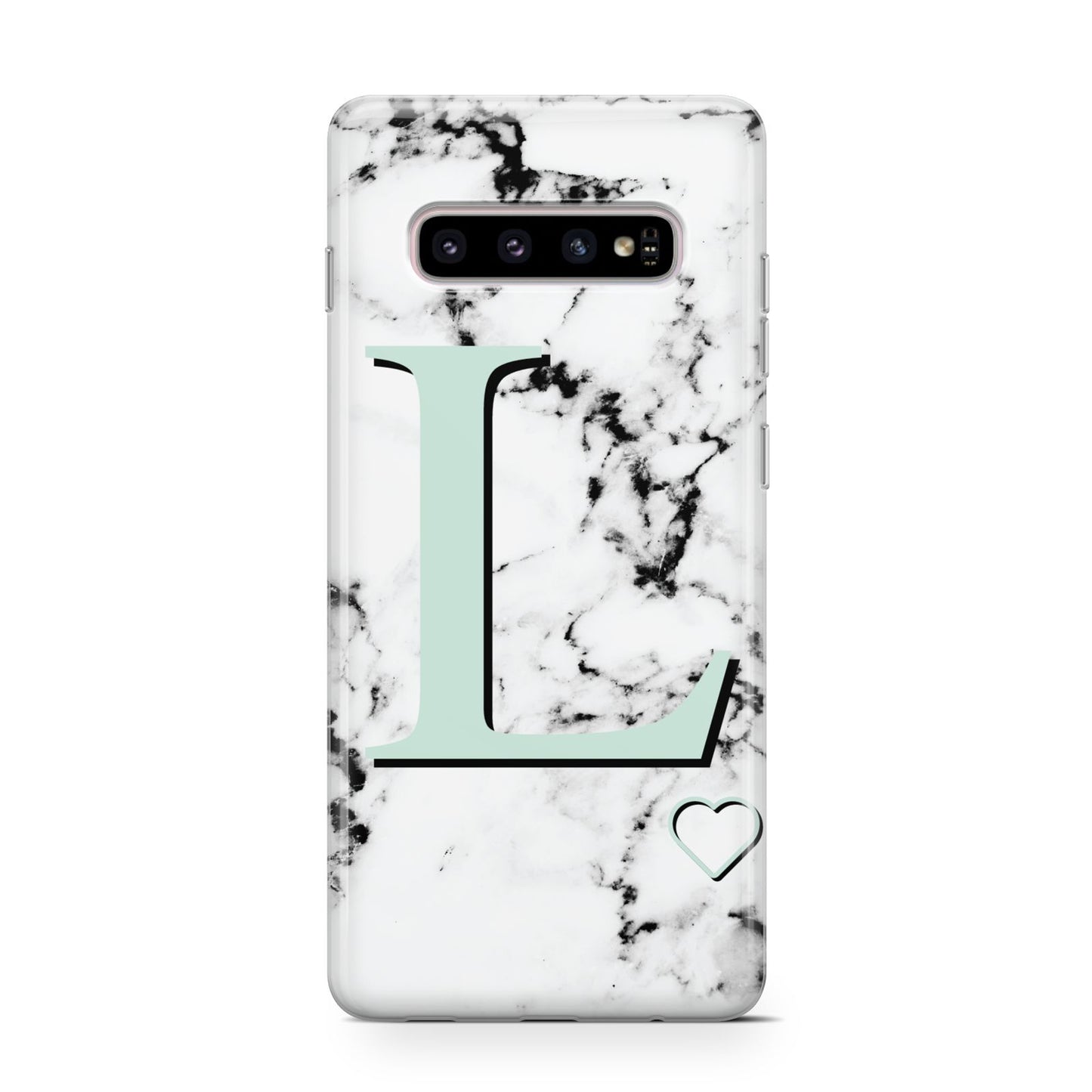 Personalised Mint Monogram Marble Heart Samsung Galaxy S10 Case