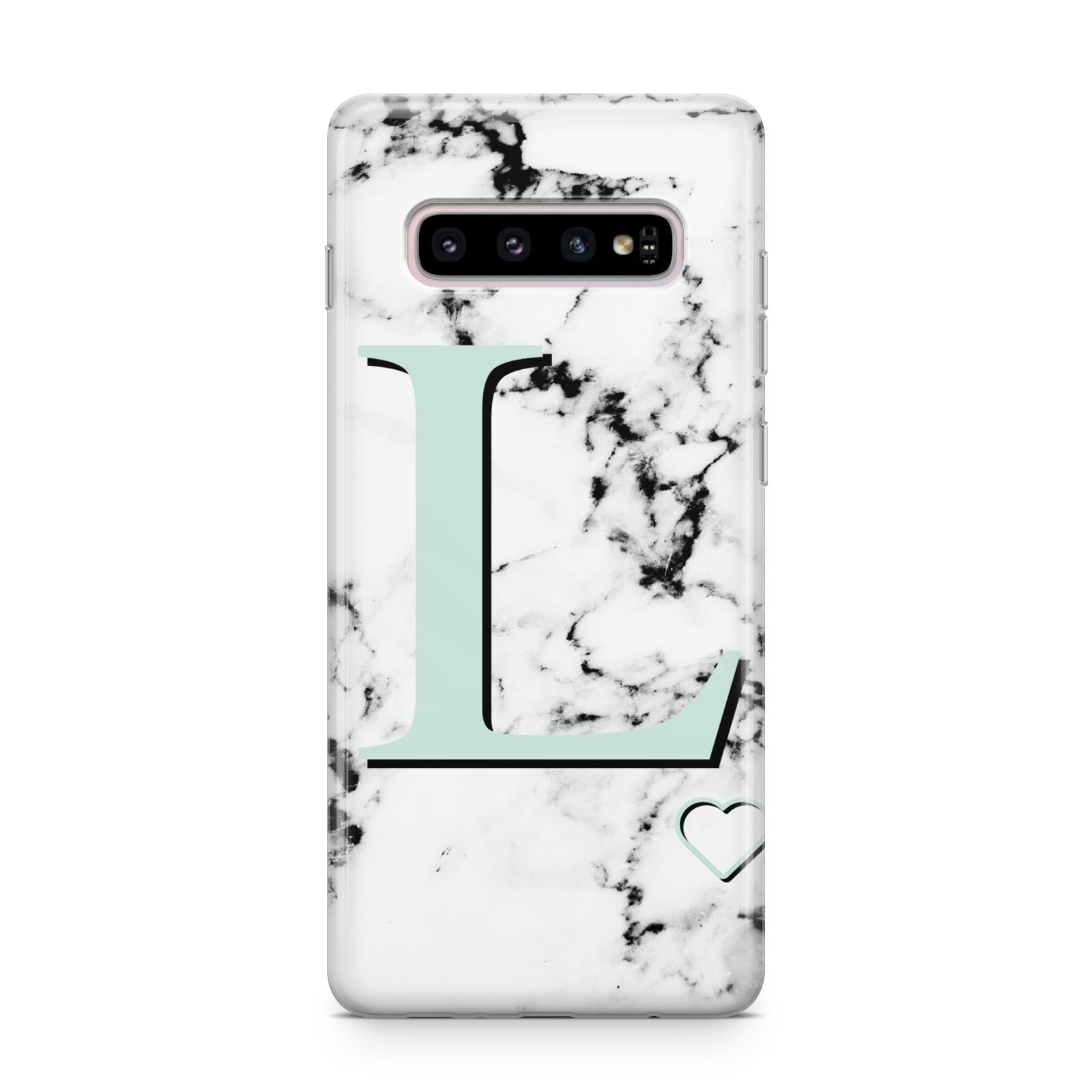 Personalised Mint Monogram Marble Heart Samsung Galaxy S10 Plus Case