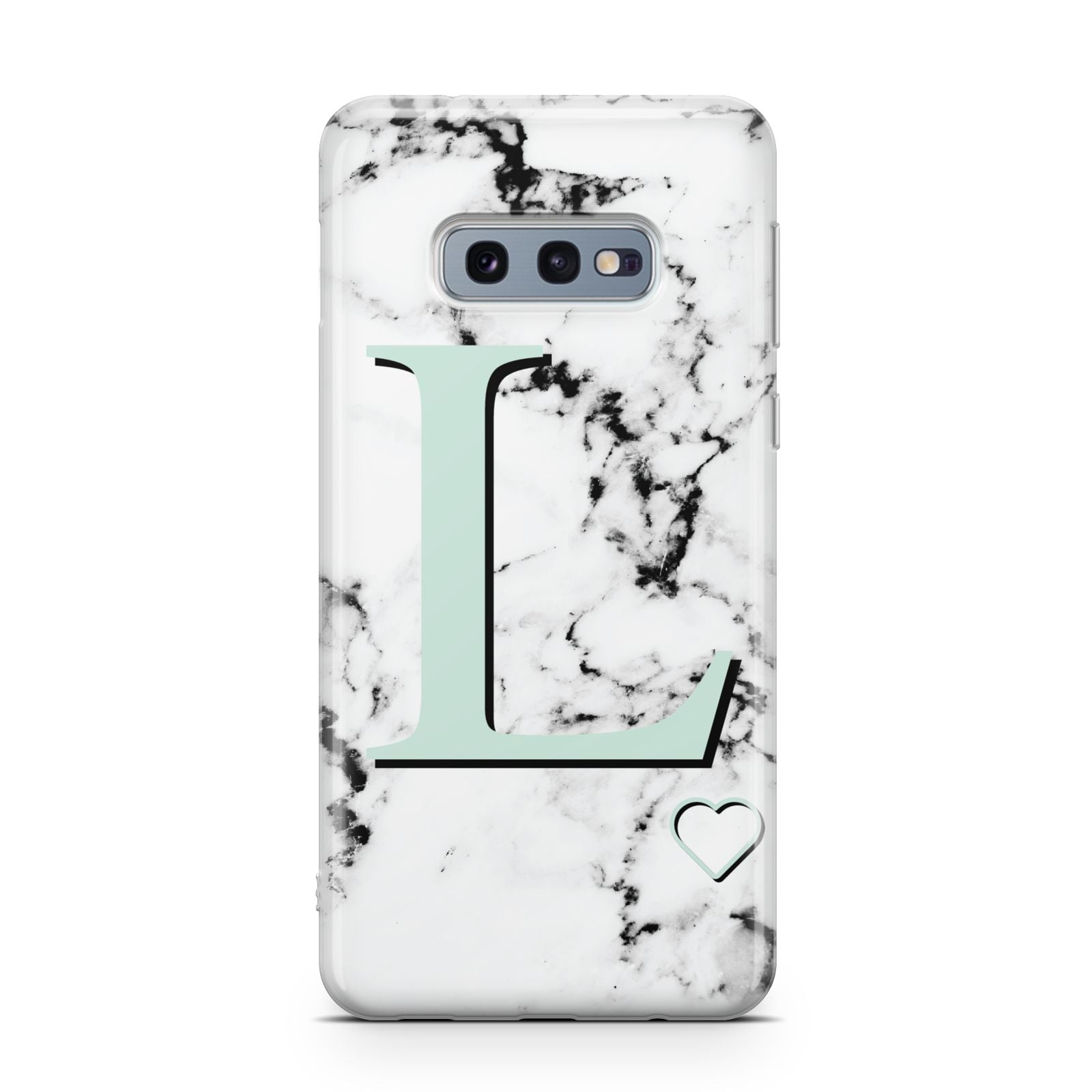 Personalised Mint Monogram Marble Heart Samsung Galaxy S10E Case