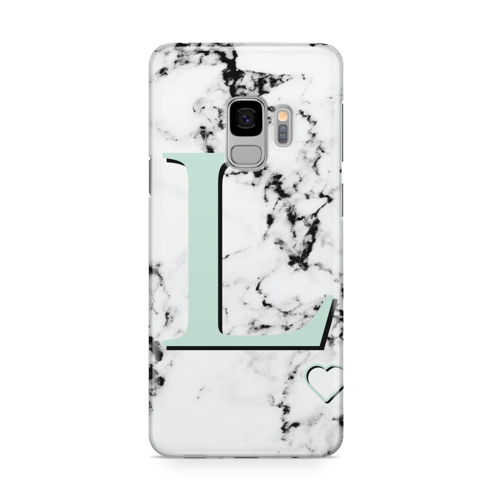 Personalised Mint Monogram Marble Heart Samsung Galaxy S9 Case