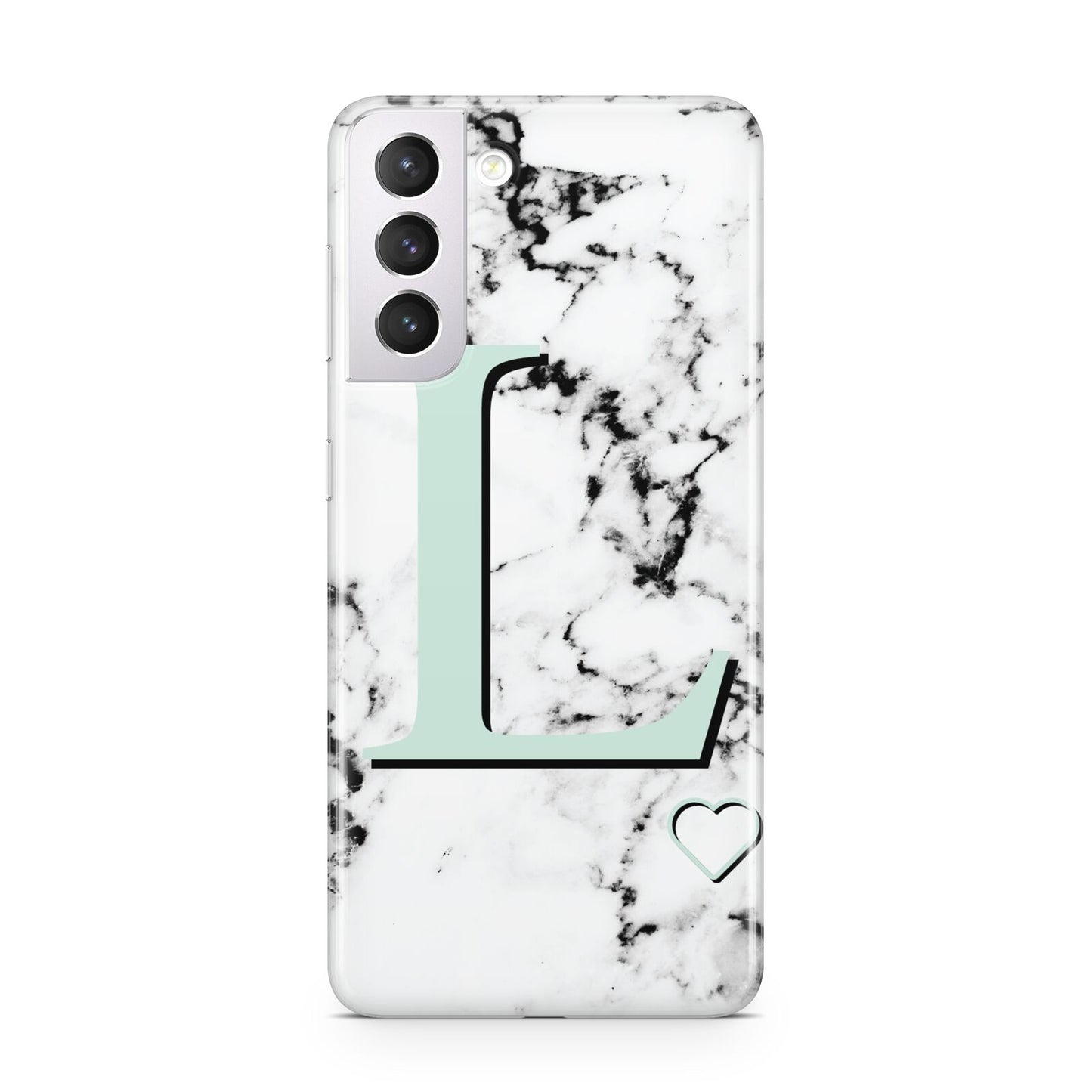 Personalised Mint Monogram Marble Heart Samsung S21 Case