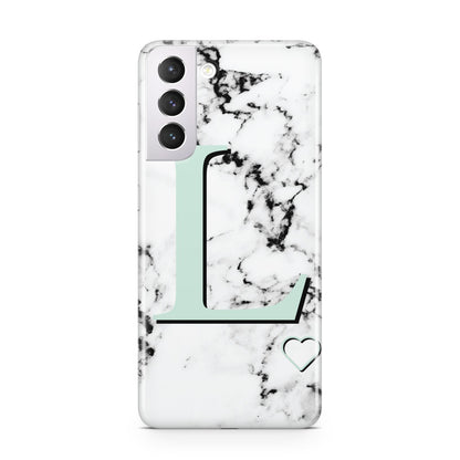 Personalised Mint Monogram Marble Heart Samsung S21 Case