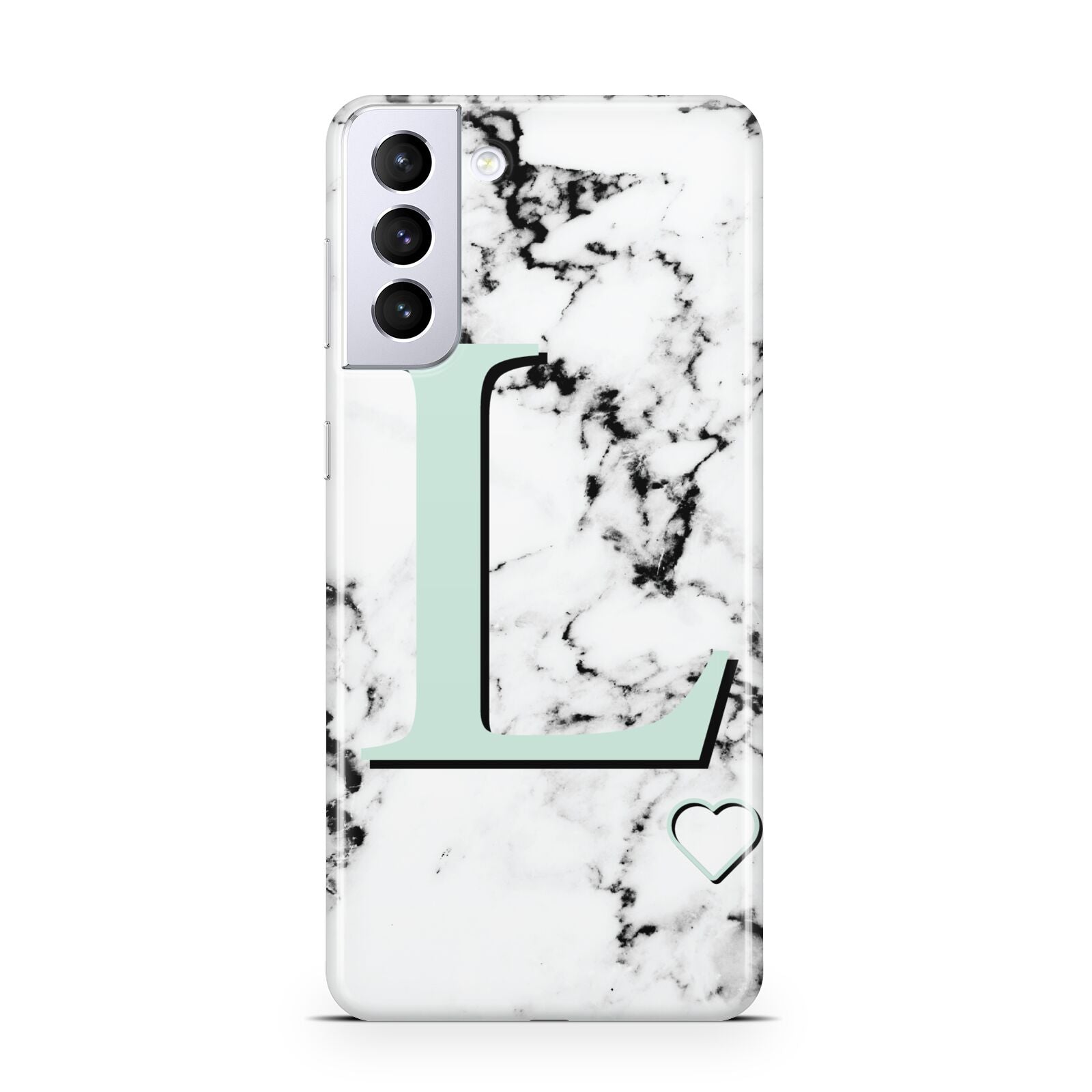 Personalised Mint Monogram Marble Heart Samsung S21 Plus Case