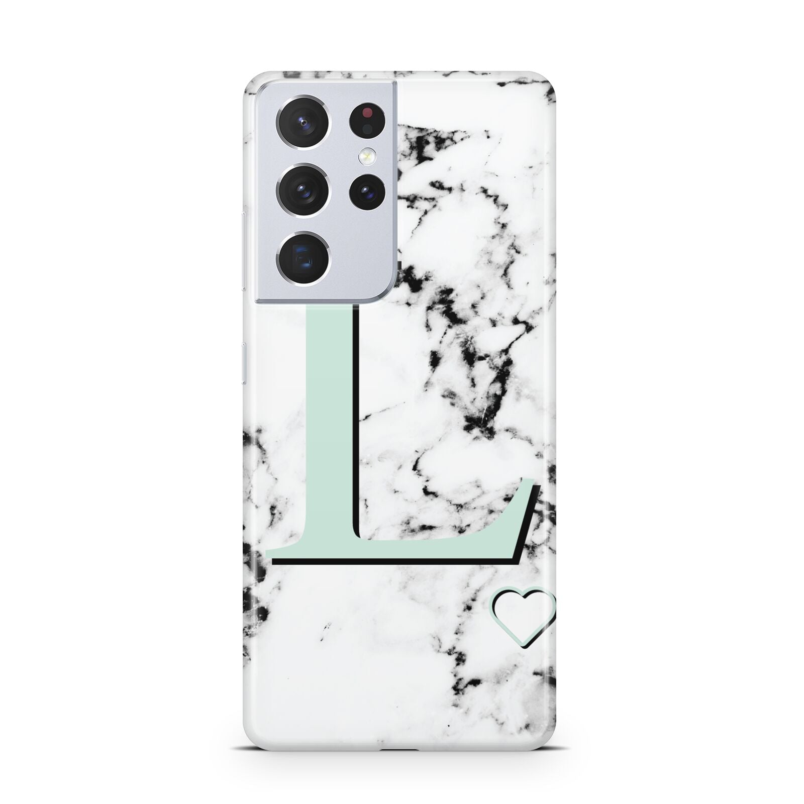 Personalised Mint Monogram Marble Heart Samsung S21 Ultra Case