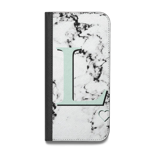 Personalised Mint Monogram Marble Heart Vegan Leather Flip iPhone Case