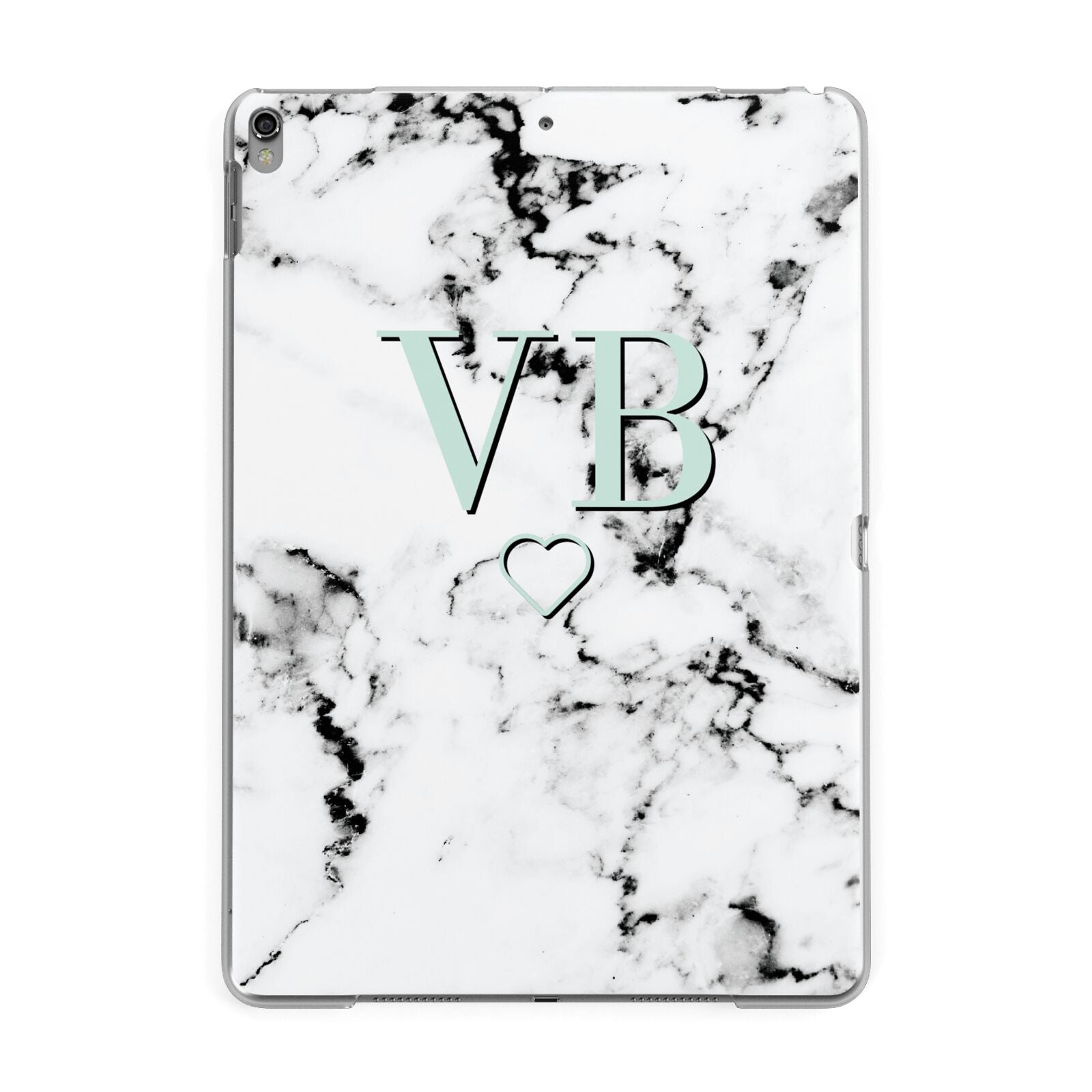 Personalised Mint Monogrammed Heart Marble Apple iPad Grey Case