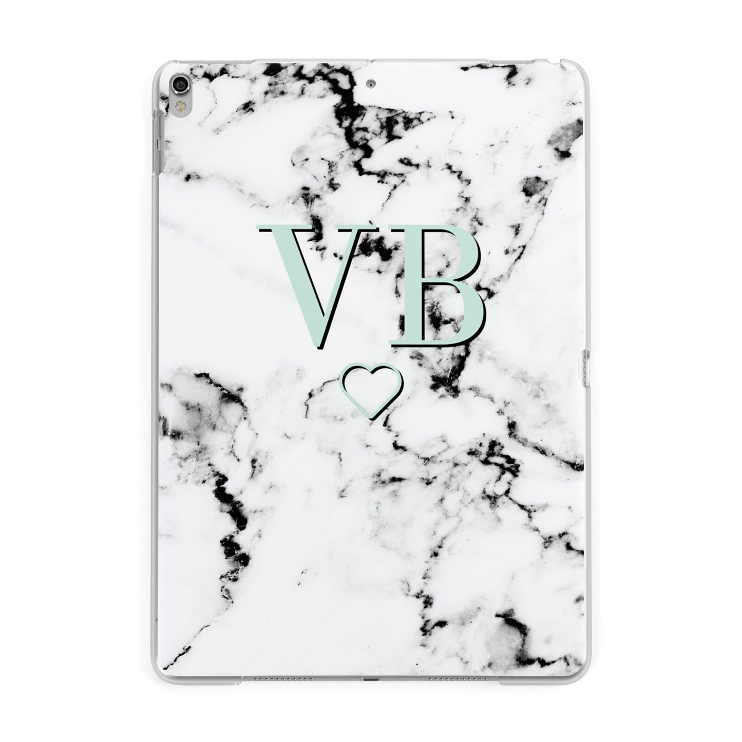 Personalised Mint Monogrammed Heart Marble Apple iPad Silver Case