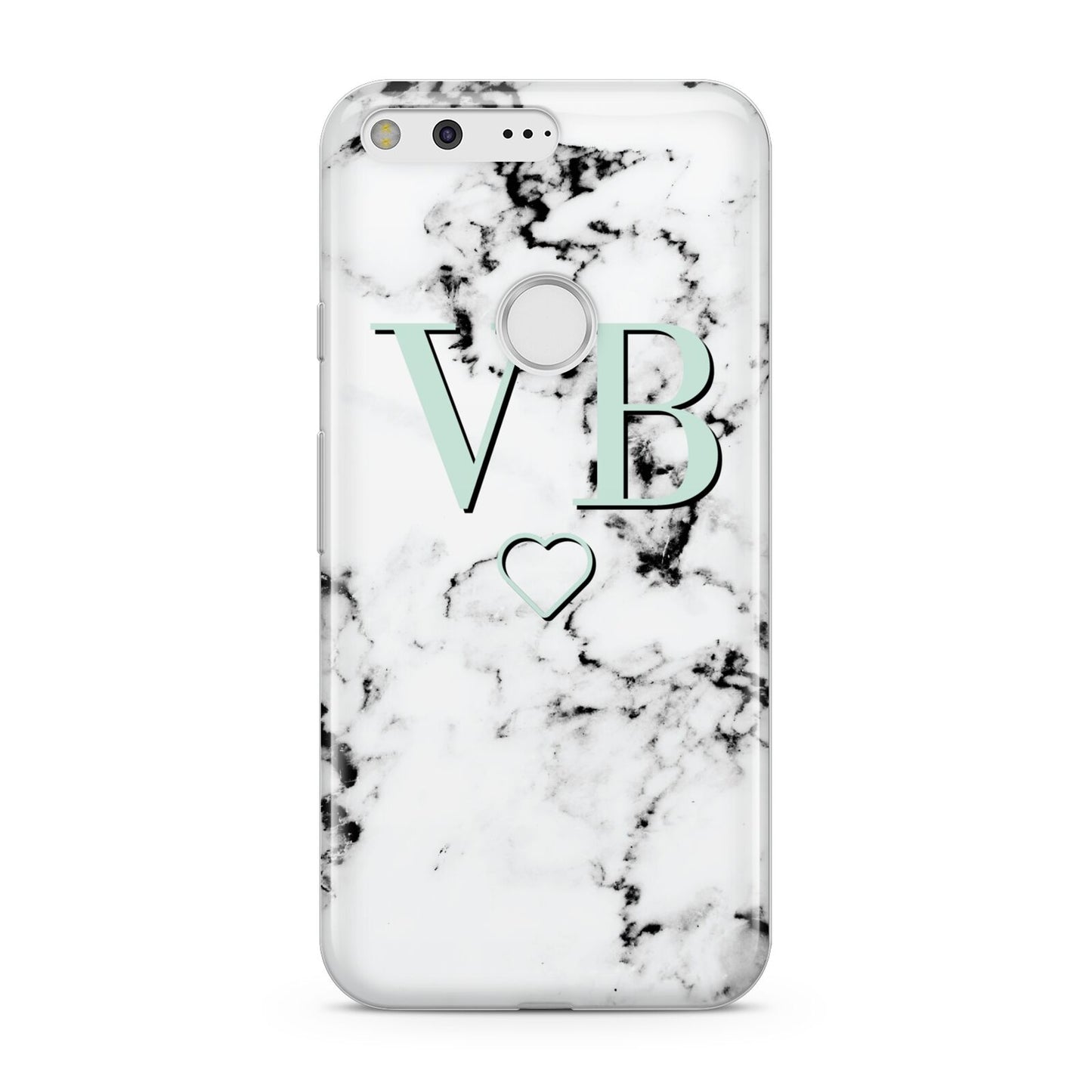 Personalised Mint Monogrammed Heart Marble Google Pixel Case