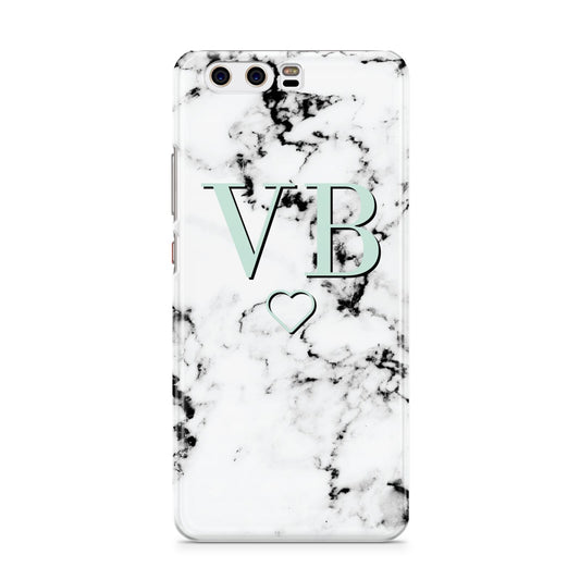 Personalised Mint Monogrammed Heart Marble Huawei P10 Phone Case