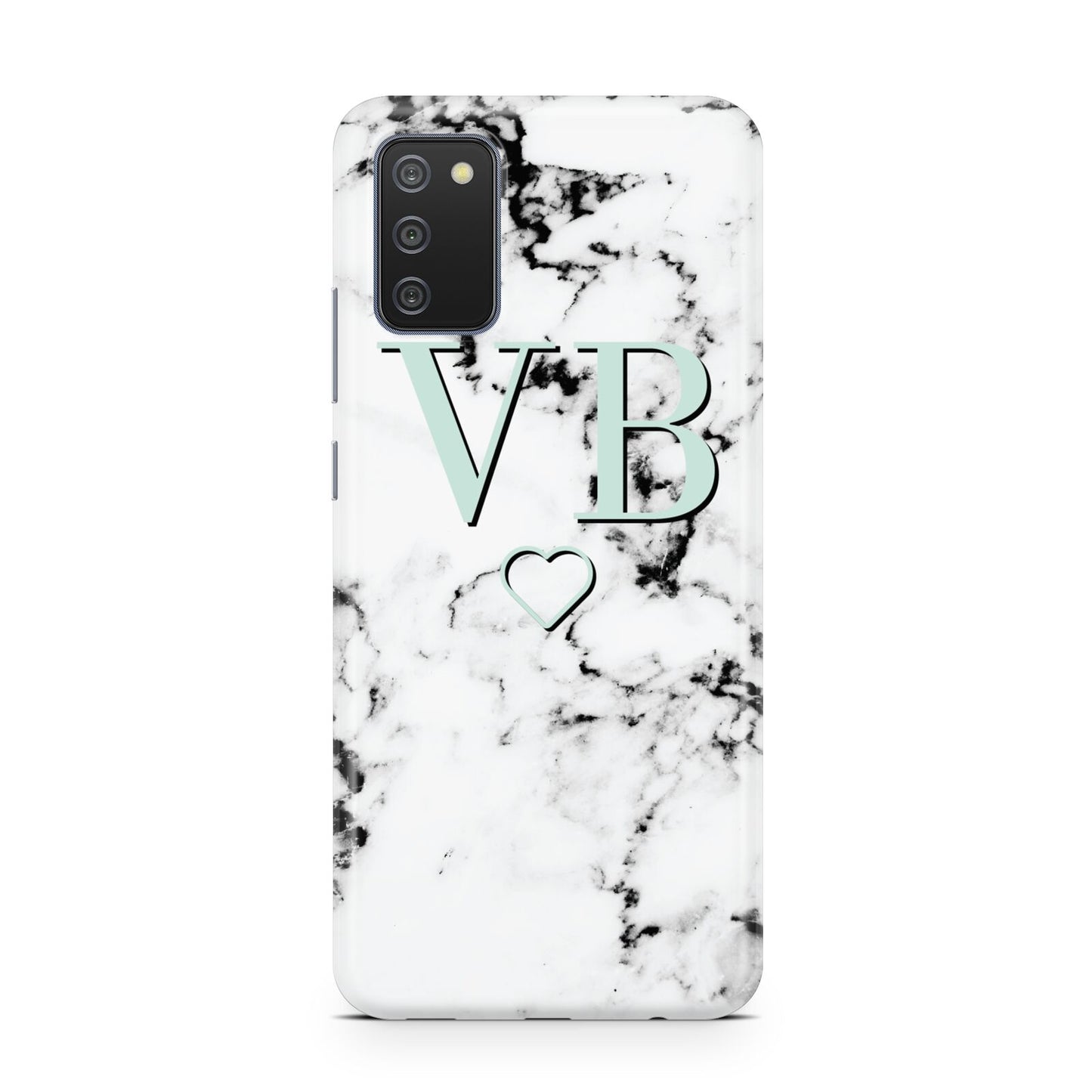 Personalised Mint Monogrammed Heart Marble Samsung A02s Case