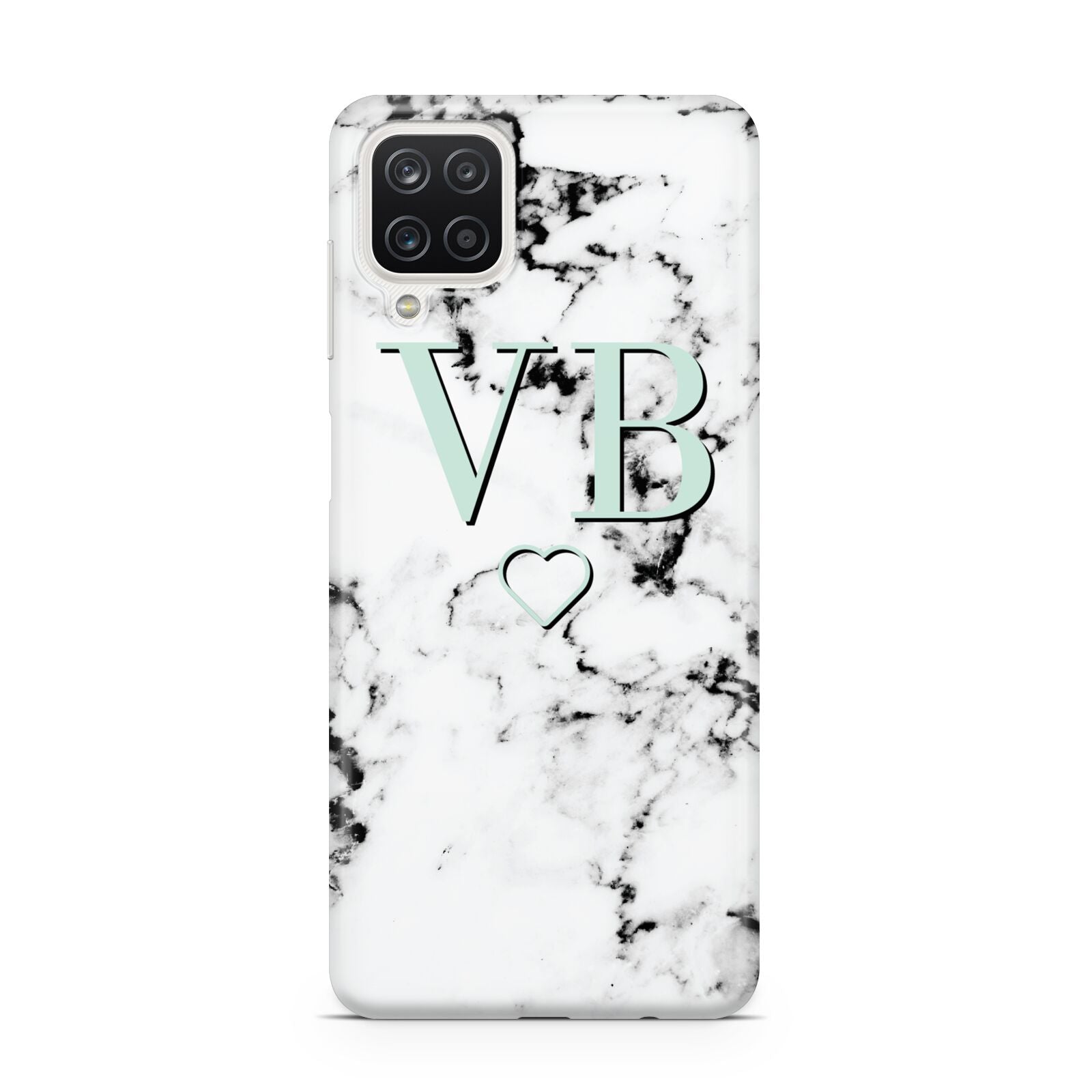 Personalised Mint Monogrammed Heart Marble Samsung A12 Case