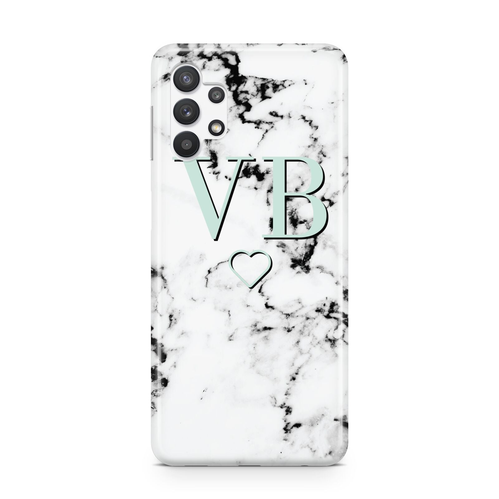 Personalised Mint Monogrammed Heart Marble Samsung A32 5G Case