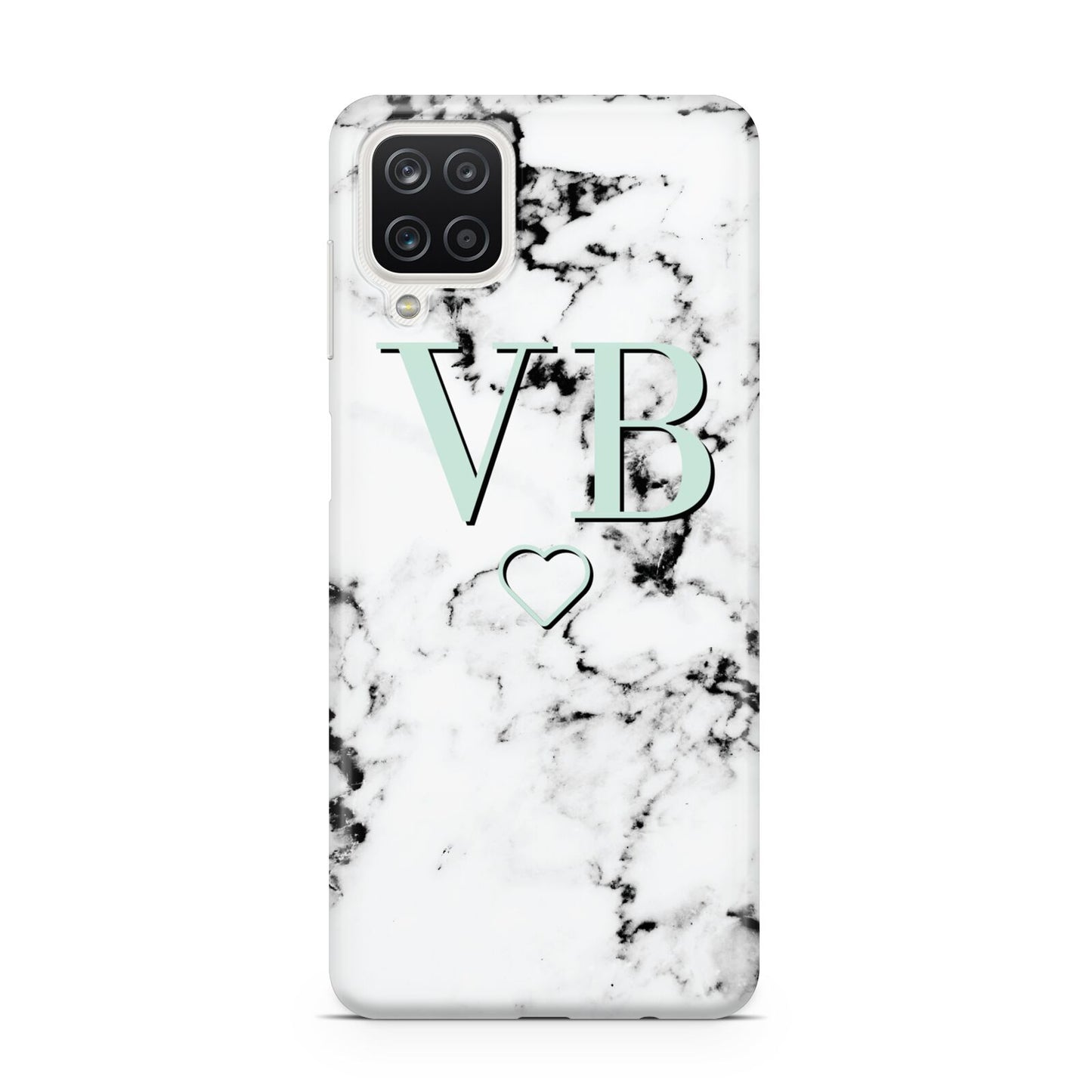 Personalised Mint Monogrammed Heart Marble Samsung M12 Case