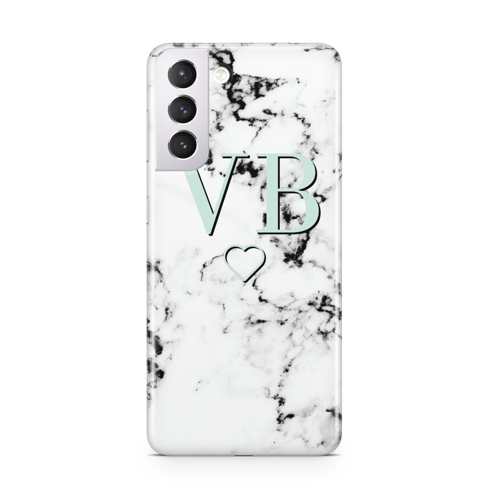 Personalised Mint Monogrammed Heart Marble Samsung S21 Case