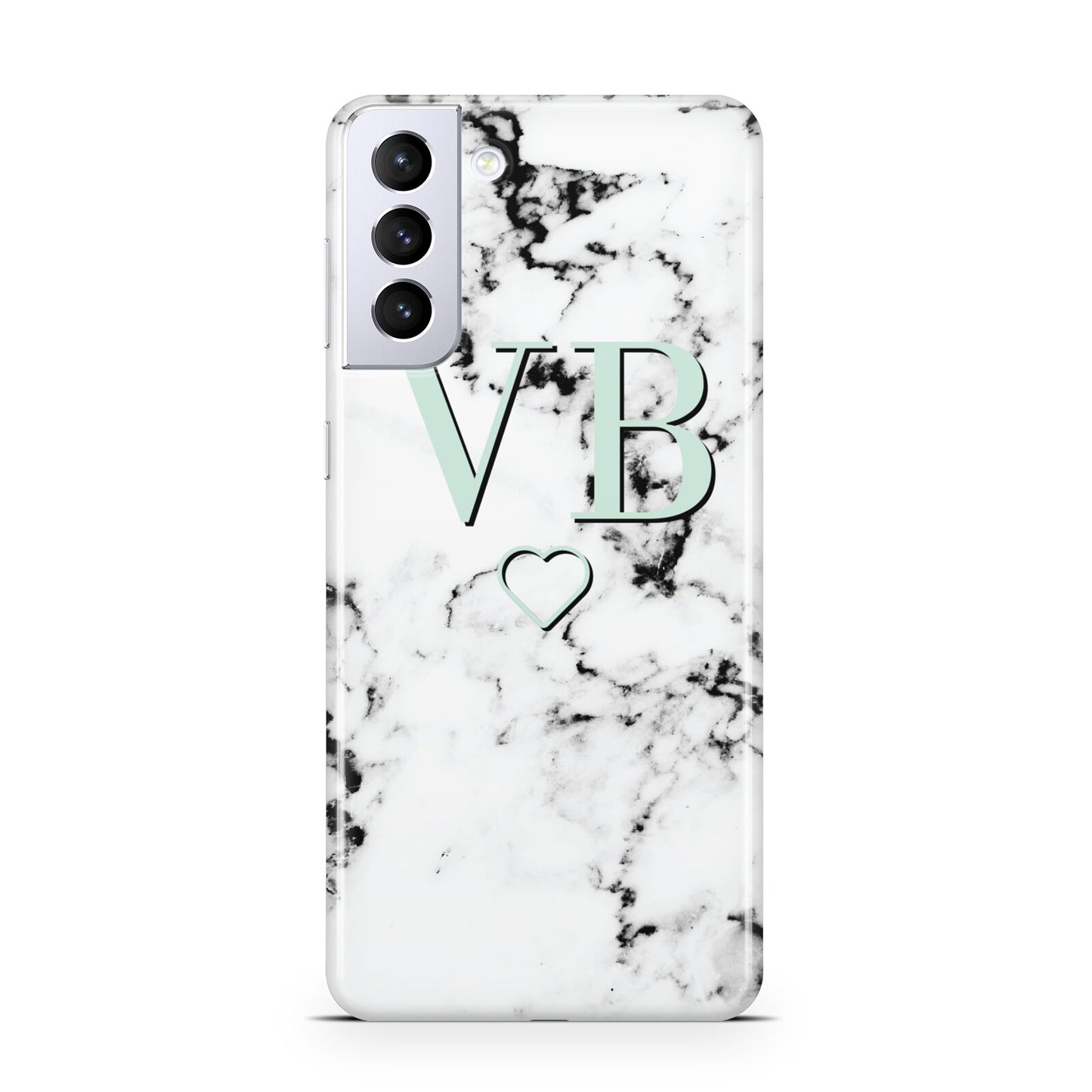 Personalised Mint Monogrammed Heart Marble Samsung S21 Plus Case