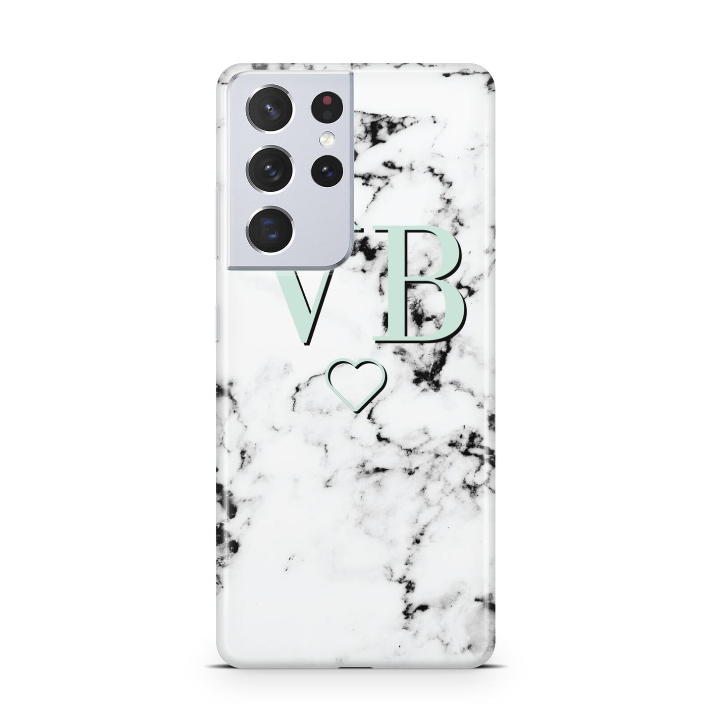 Personalised Mint Monogrammed Heart Marble Samsung S21 Ultra Case