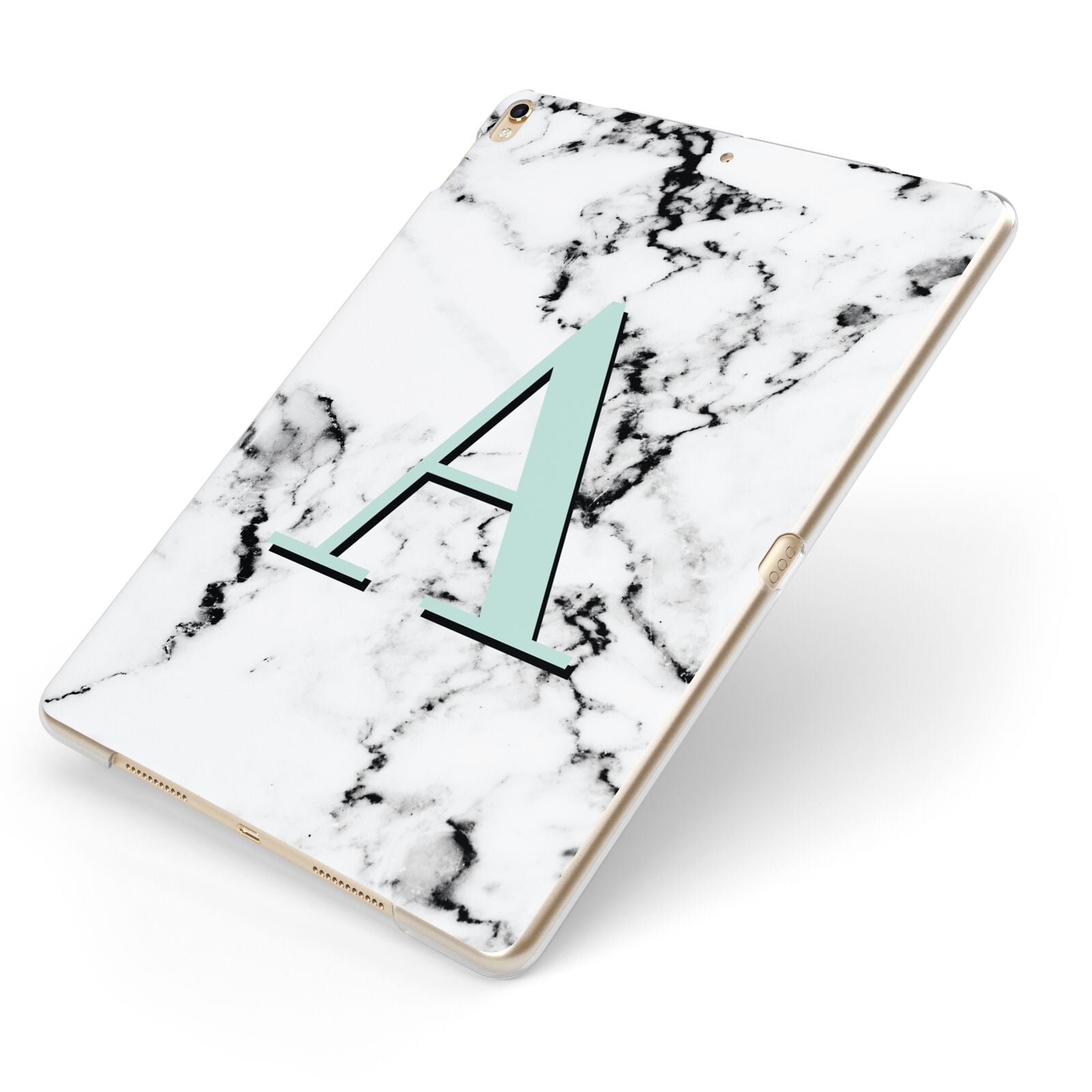 Personalised Mint Single Initial Marble Apple iPad Case on Gold iPad Side View