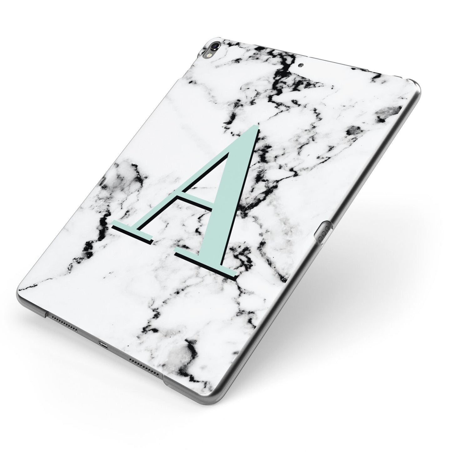 Personalised Mint Single Initial Marble Apple iPad Case on Grey iPad Side View