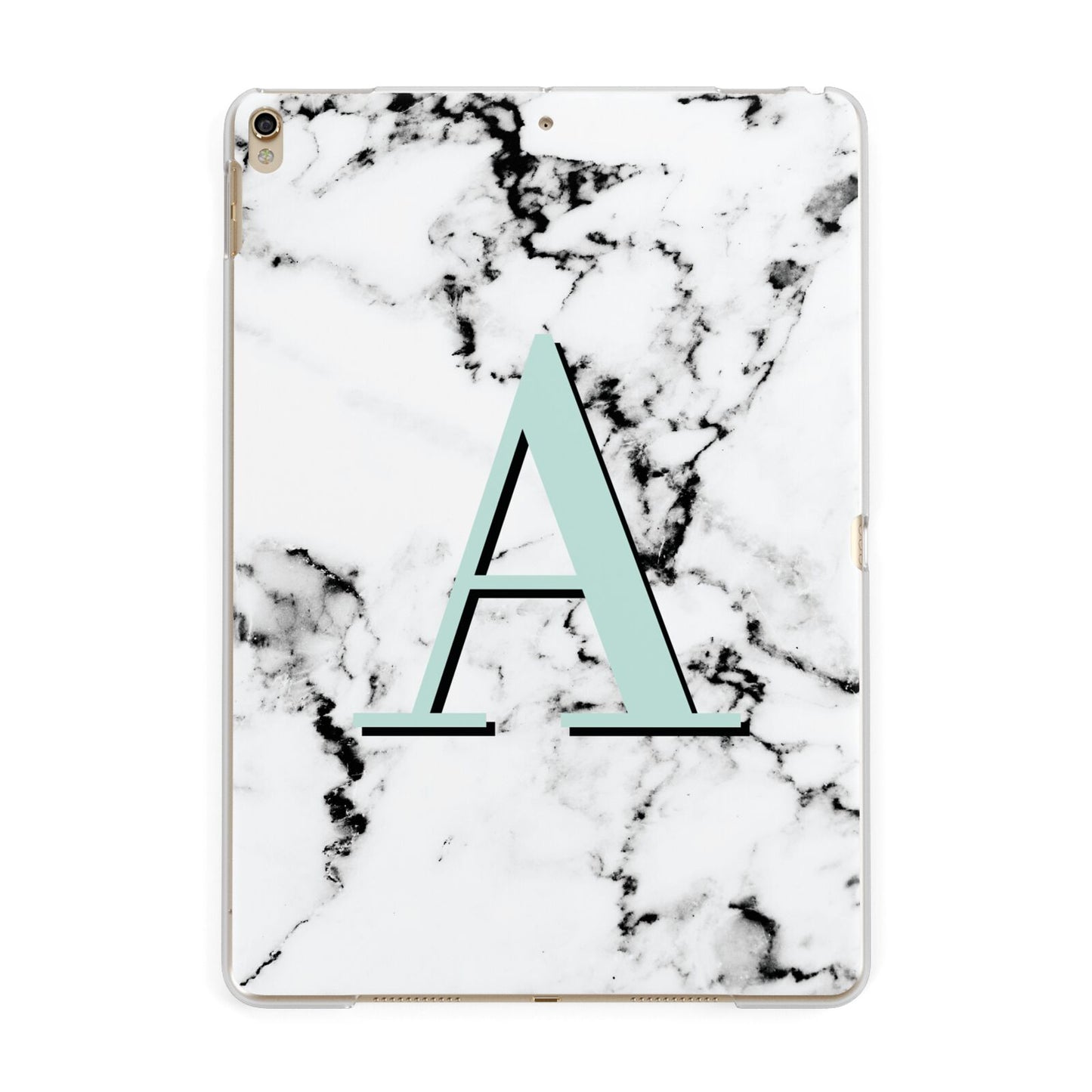 Personalised Mint Single Initial Marble Apple iPad Gold Case