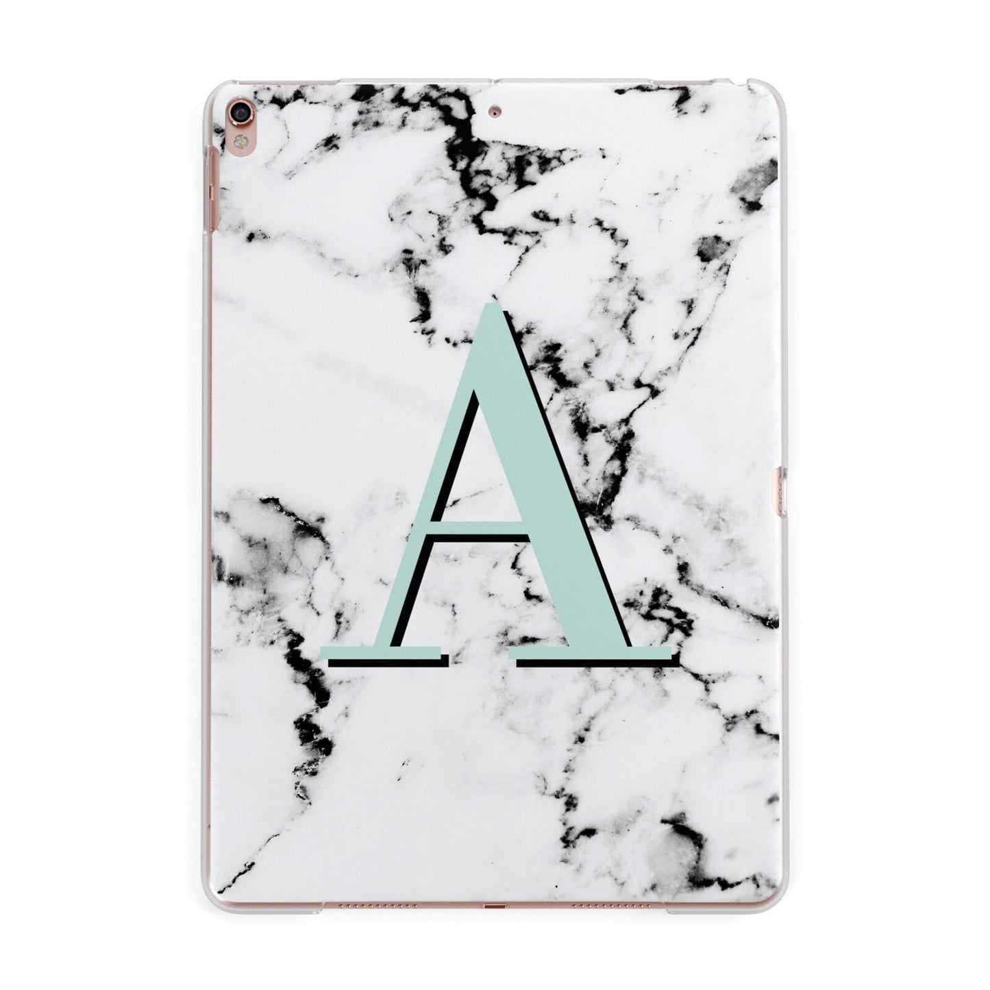 Personalised Mint Single Initial Marble Apple iPad Rose Gold Case