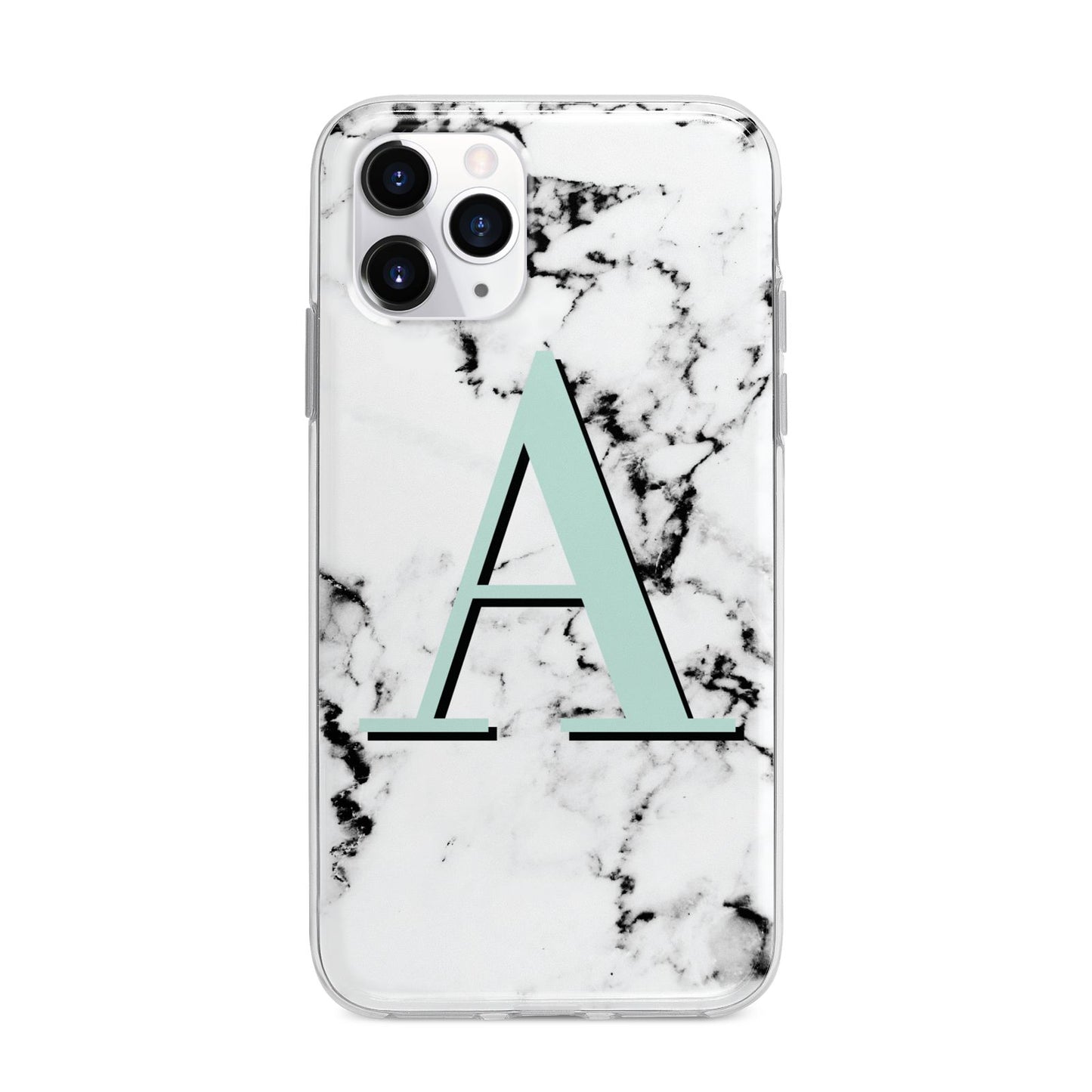 Personalised Mint Single Initial Marble Apple iPhone 11 Pro Max in Silver with Bumper Case