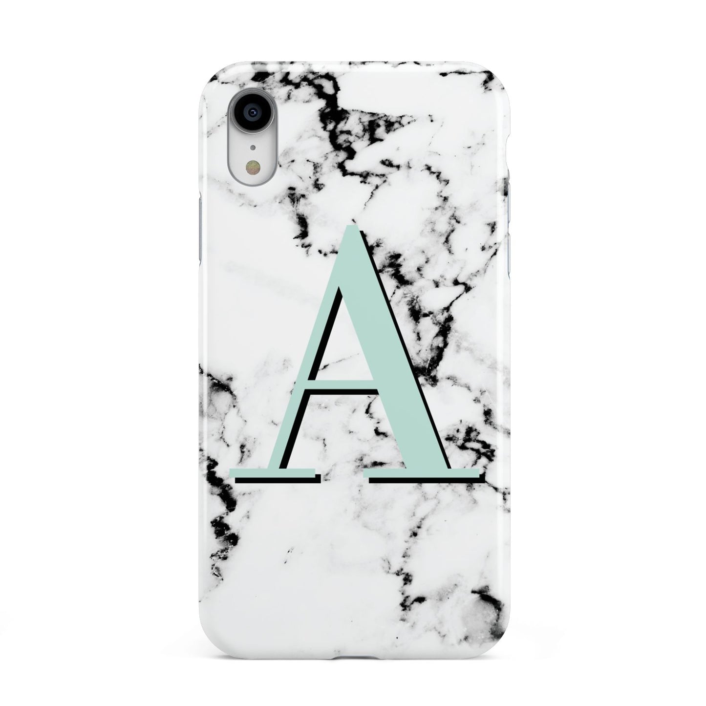 Personalised Mint Single Initial Marble Apple iPhone XR White 3D Tough Case