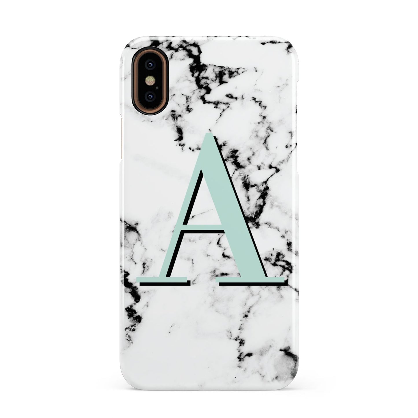 Personalised Mint Single Initial Marble Apple iPhone XS 3D Snap Case